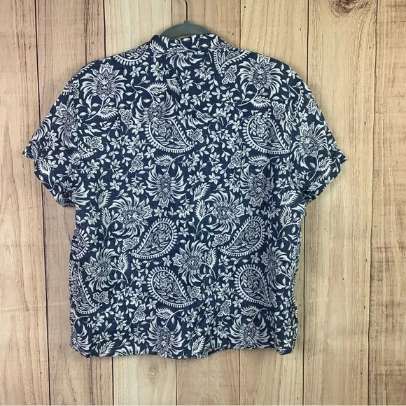 Sigrid Olsen Blue and White‎ Casual Button Down 100% Linen Shirt - Picture 7 of 7